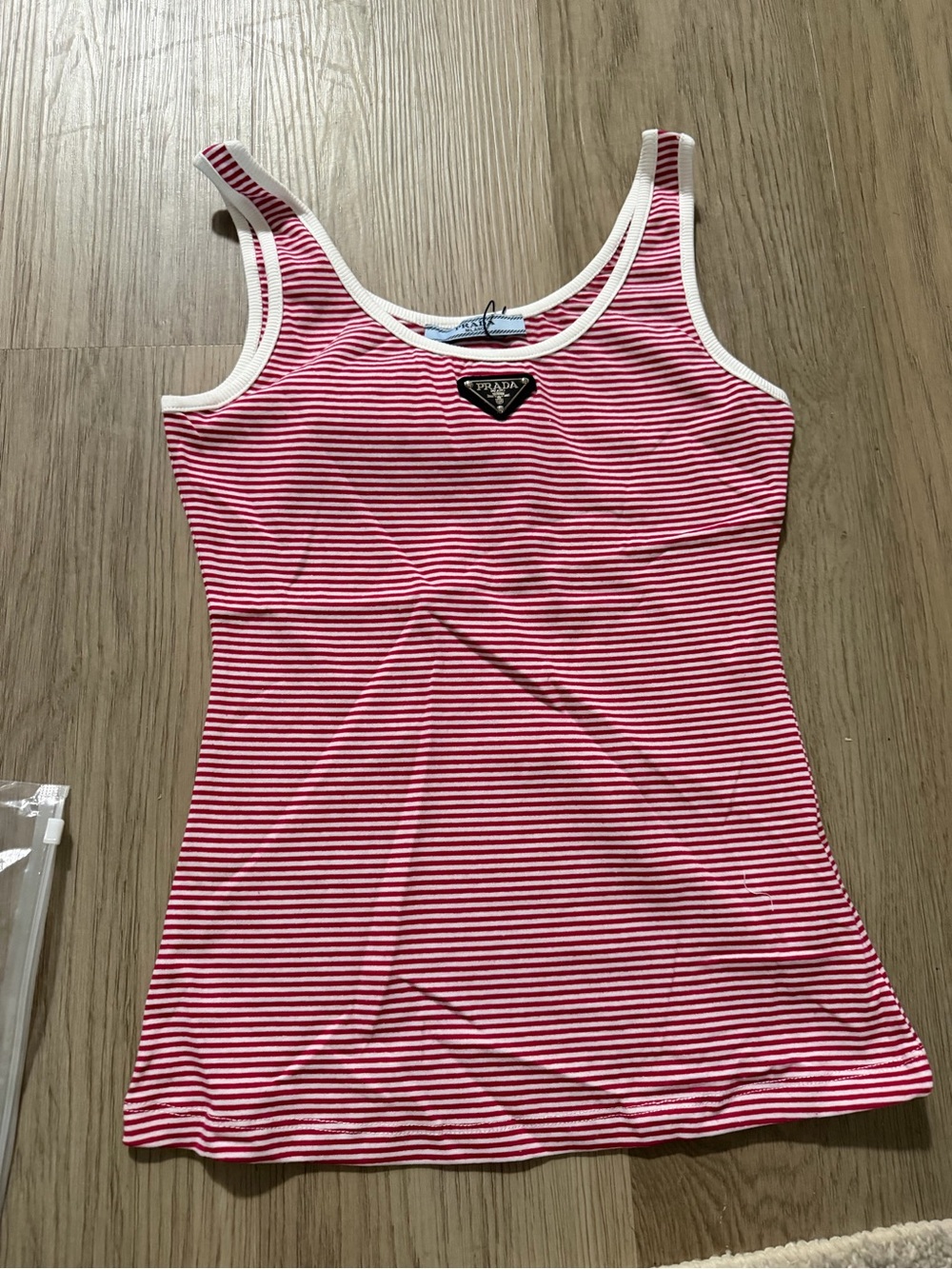 Prada Red and White Striped Sleeveless Top with Triangle Logo - Picture 3 of 6